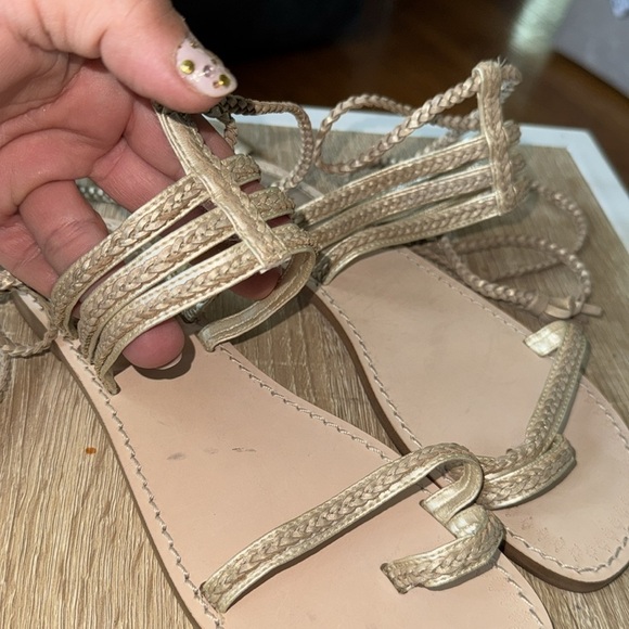 Nicole Miller Lace-Up Sandals gold toned tassels braided size 6 leather - Picture 4 of 5